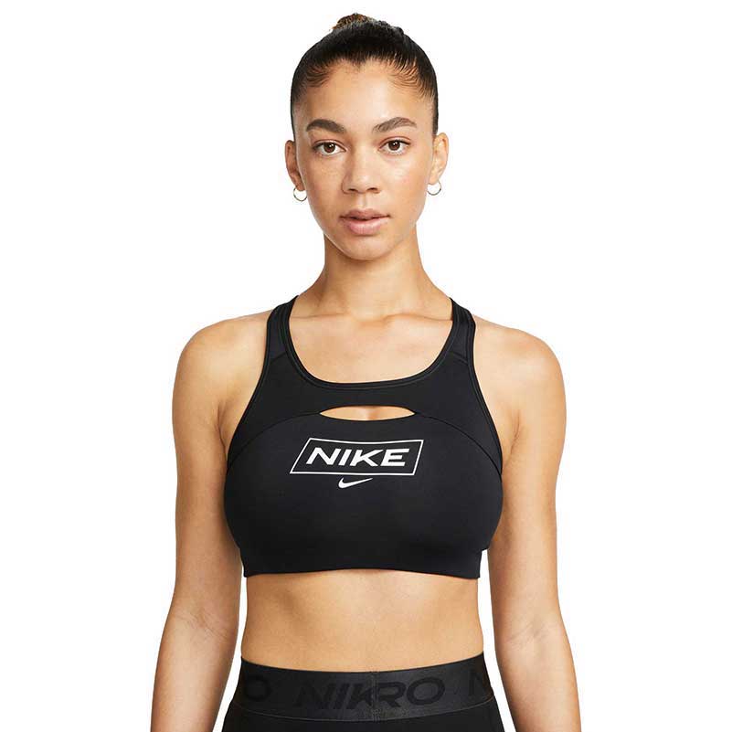 Nike Women's Swoosh Futura Volt/Black Medium Support Sports Bra CN5262-352  S/M