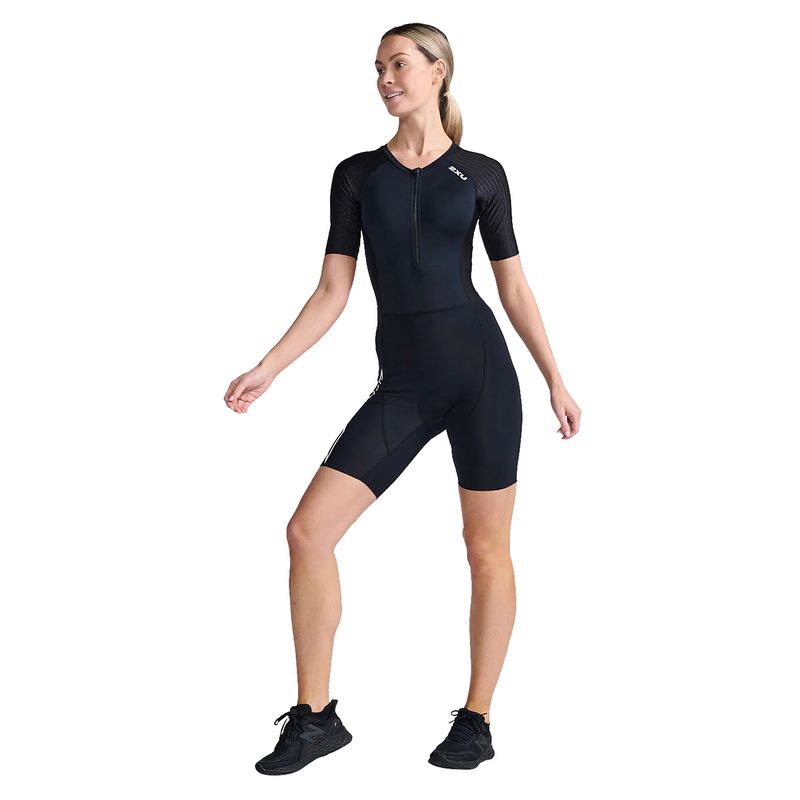 2XU Womens AERO SLEEVED TRISUIT BLACK-WHITE - Paragon Sports
