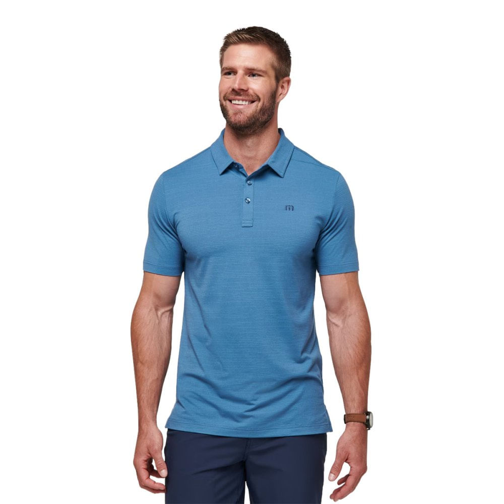 Travis buy Mathew The Heater Performance Golf Polo Shirt Blue Pinstripe XL