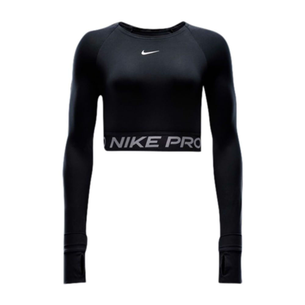 Nike Womens PRO CROPPED Long Sleeve BLACK-WHITE - Paragon Sports