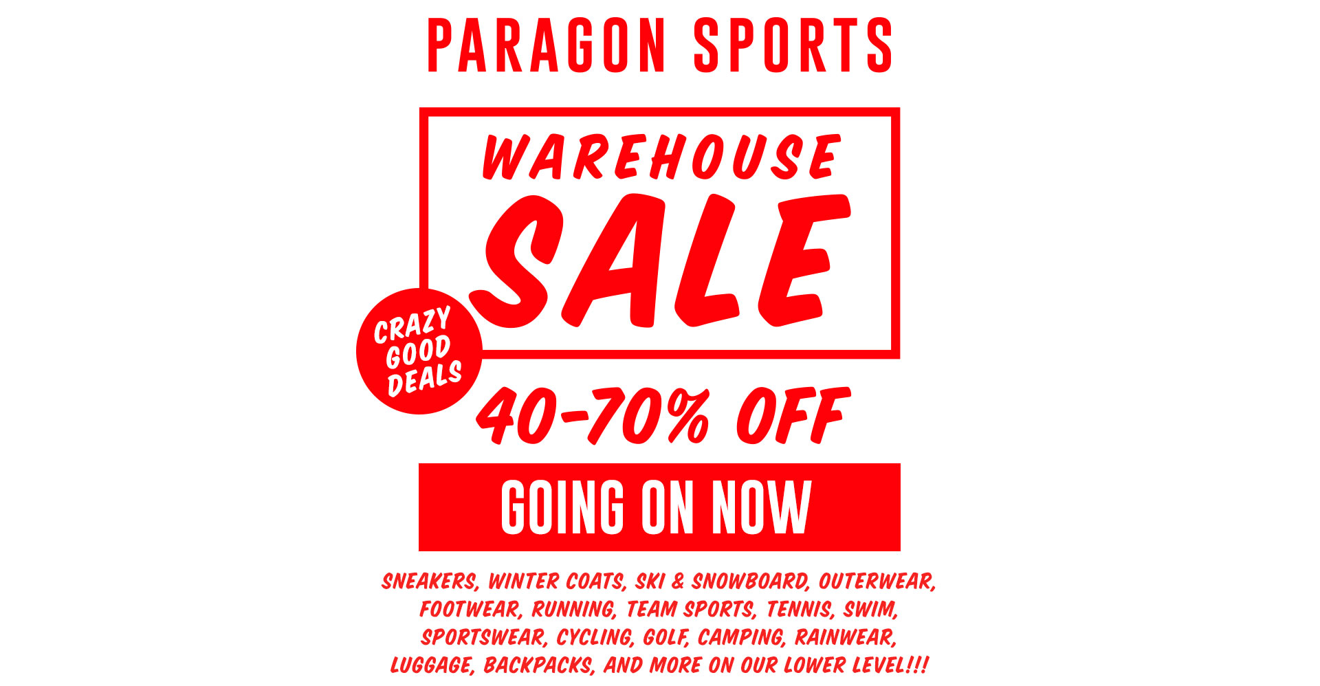 Warehouse Sale Going on Now  40-70%Off